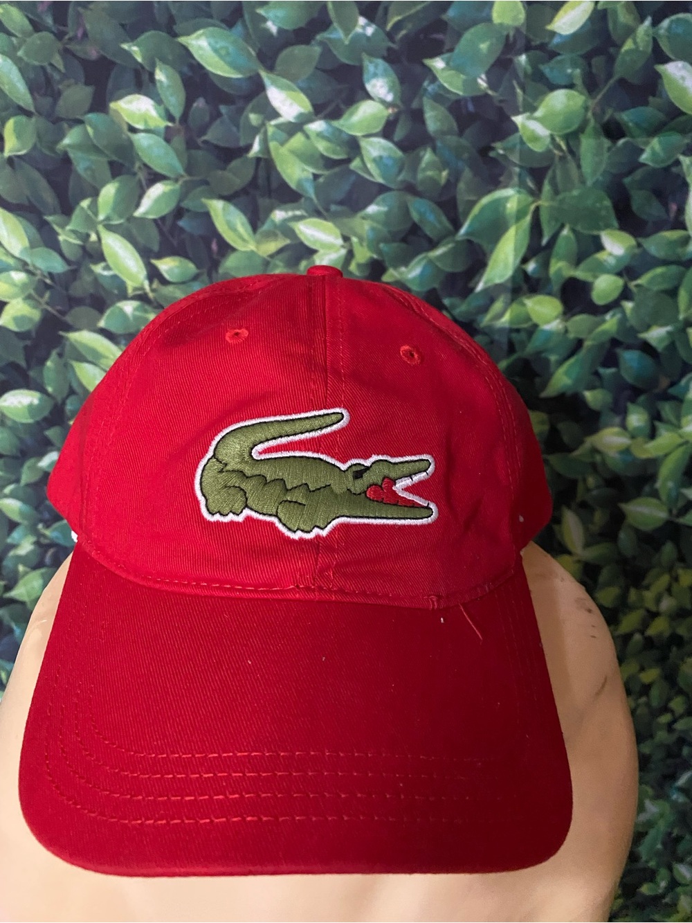 Lacoste Red Baseball Cap with Green Croc Patch